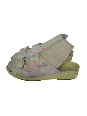 La Plume Floral Leather Wedge Sandals Double Buckle Strap Size 6.5 (37) Boho